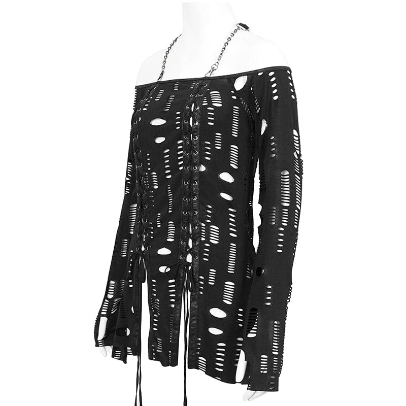 Camisa gótica con cuello halter y abertura rasgada para mujer DEVIL FASHION