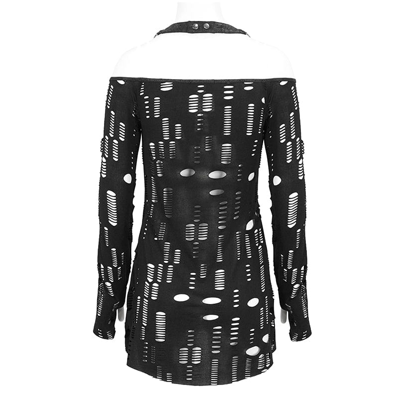 Camisa gótica con cuello halter y abertura rasgada para mujer DEVIL FASHION