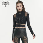 DEVIL FASHION Damen Gothic-Shirt mit gerüschten Trägern und gespleißtem Netzstoff