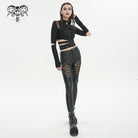 DEVIL FASHION Damen Gothic-Shirt mit gerüschten Trägern und gespleißtem Netzstoff