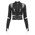 DEVIL FASHION Damen Gothic-Shirt mit gerüschten Trägern und gespleißtem Netzstoff