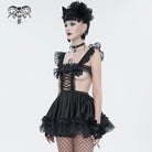 DEVIL FASHION Women's Gothic Ruffled Lace Splice Dress