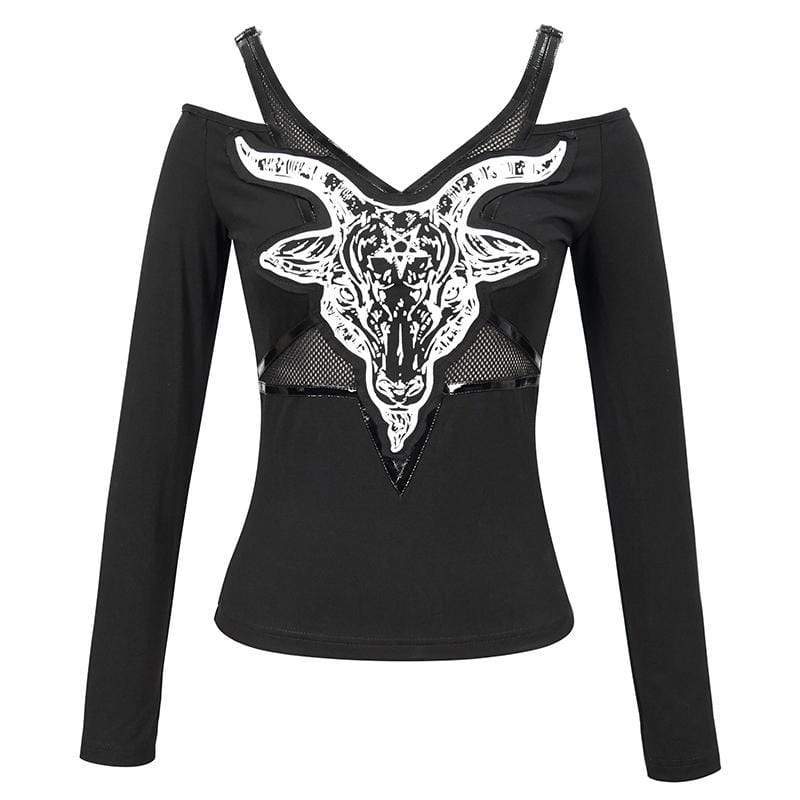 Women's Gothic Sheepshead Printed Plunging Top