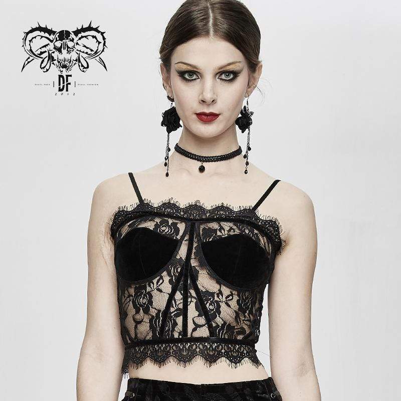 DEVIL FASHION Women's Gothic Sheer Floral Lace Bustiers