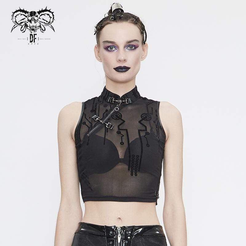 Women's Gothic Sheer Lace Sleeveless Short Tops