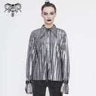 Women's Gothic Silver Shimmer Long Ruffle Sleeved Shirts