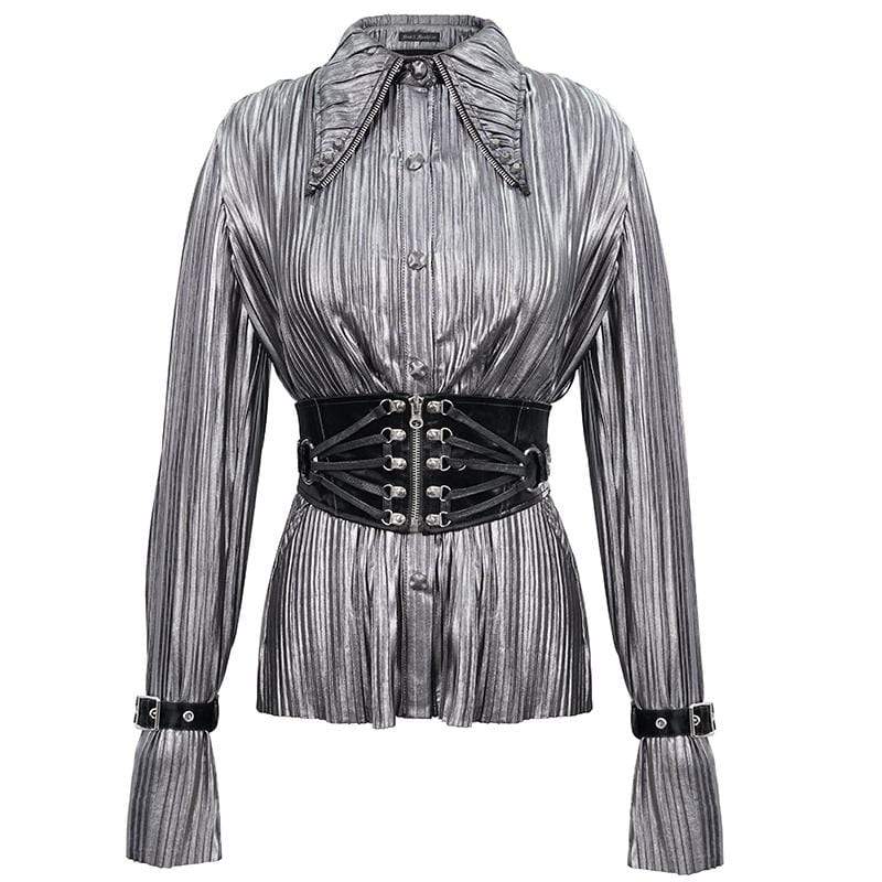 Women's Gothic Silver Shimmer Long Ruffle Sleeved Shirts