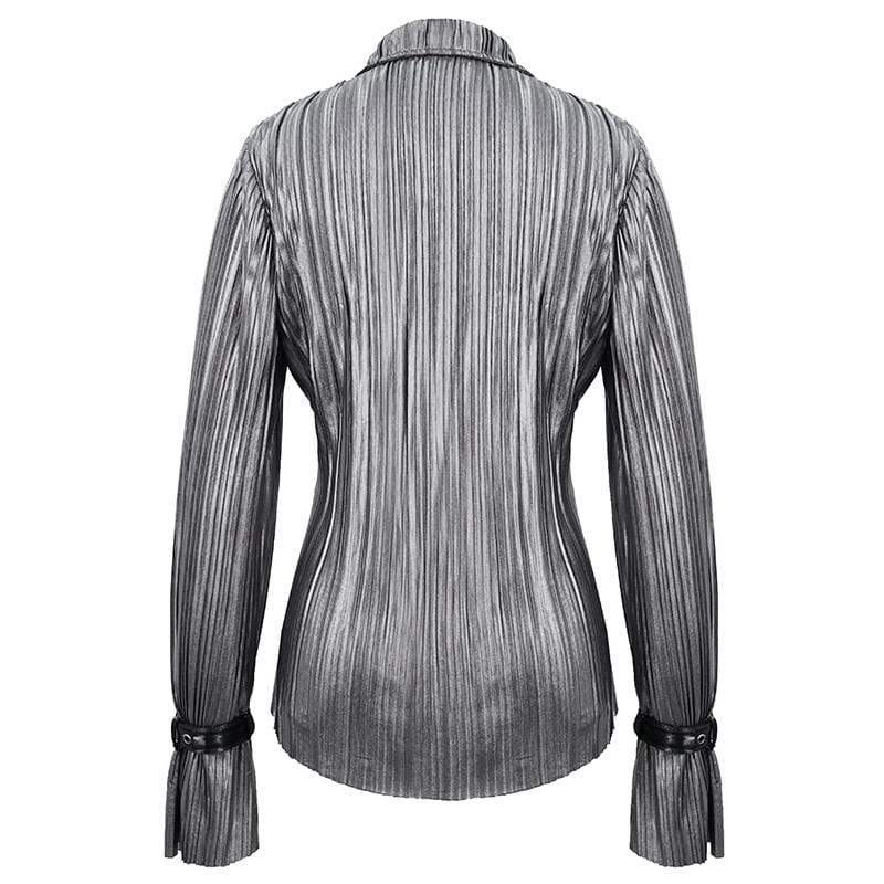 Women's Gothic Silver Shimmer Long Ruffle Sleeved Shirts