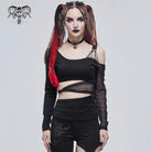 Gothic Slash Schulter Mesh Splice Top für Damen