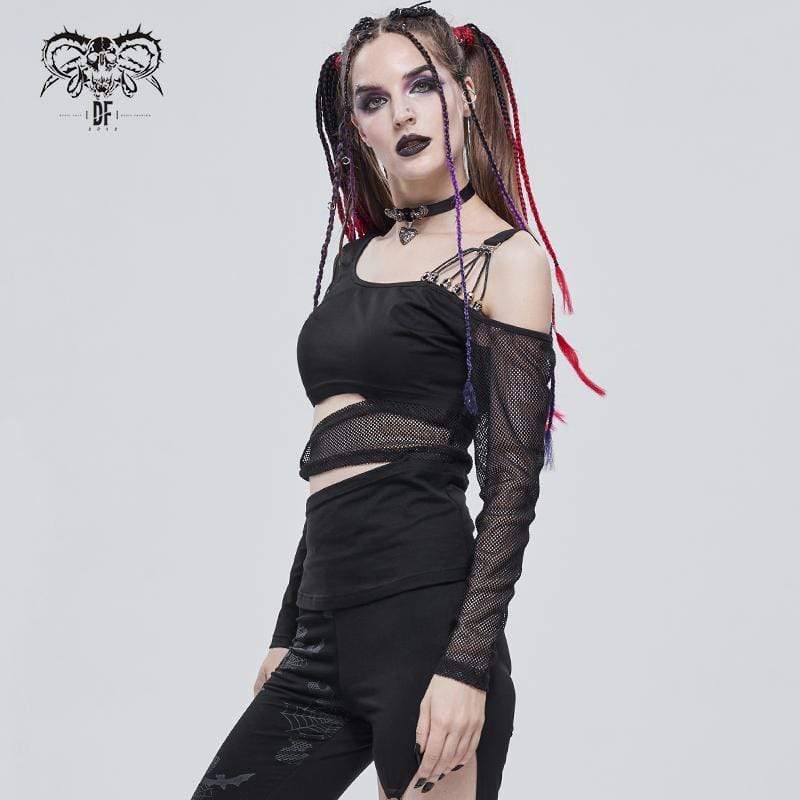 Gothic Slash Schulter Mesh Splice Top für Damen