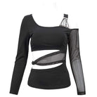 Gothic Slash Schulter Mesh Splice Top für Damen