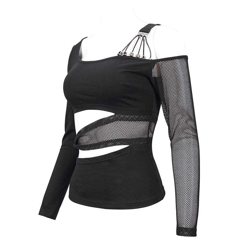 Gothic Slash Schulter Mesh Splice Top für Damen