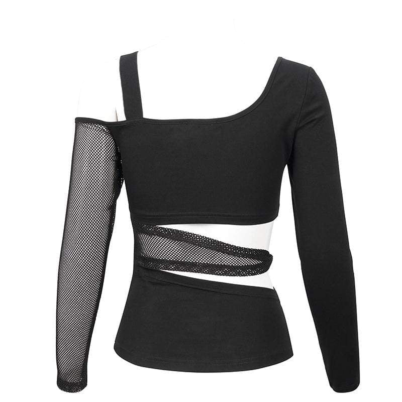 Gothic Slash Schulter Mesh Splice Top für Damen