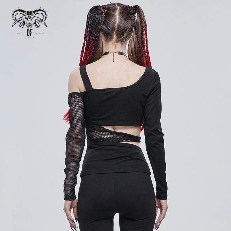 Gothic Slash Schulter Mesh Splice Top für Damen