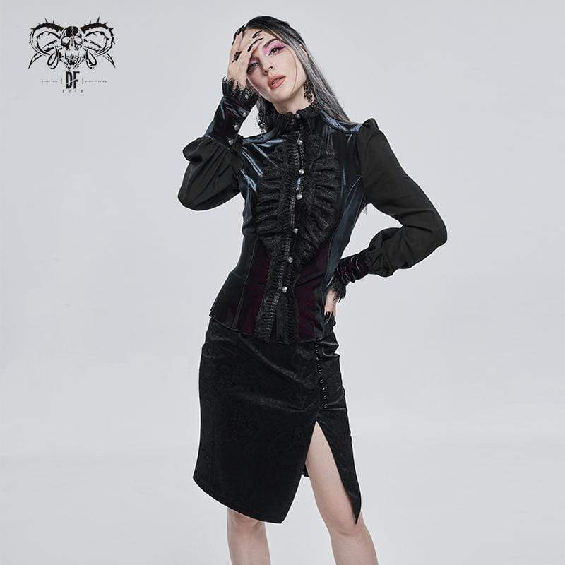 DEVIL FASHION Women's Gothic Slim Fitted Strappy Split Skirt