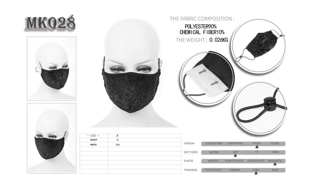 Women's Gothic Solid Jacward Masks With Disposable Filter Insert Set of two