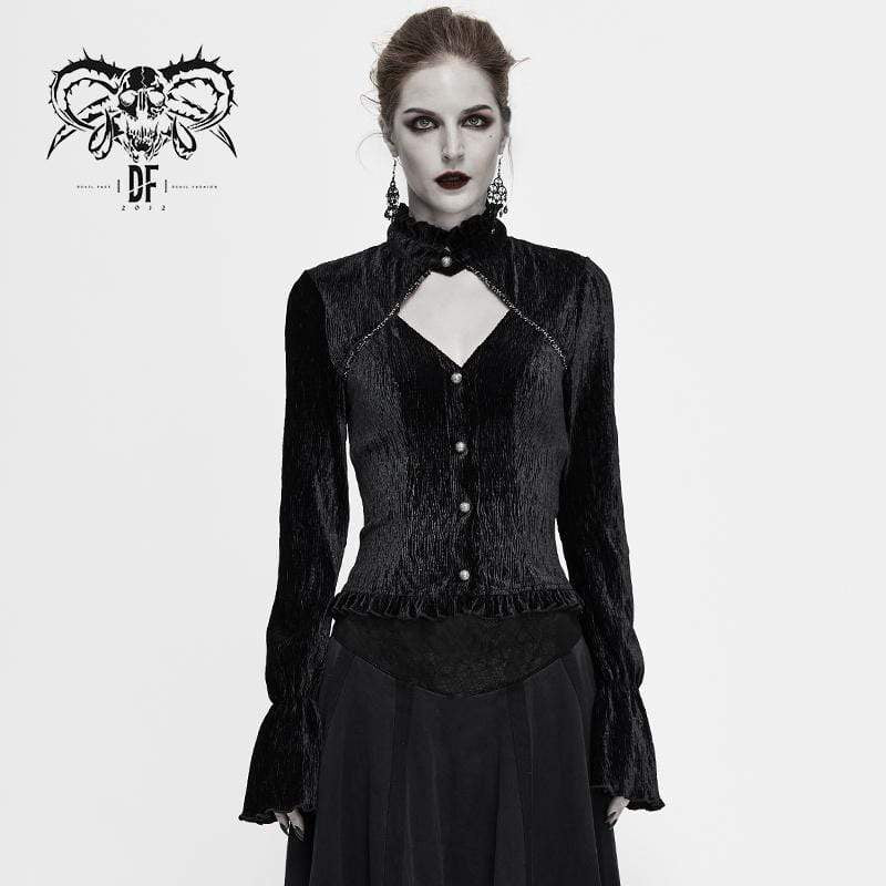 Women's Gothic Stand Collar Cutout Corduroy Shirts