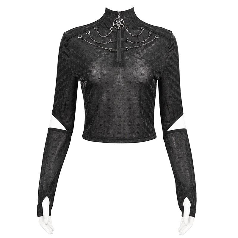 DEVIL FASHION Women's Gothic Stand Collar Cutout Shirt