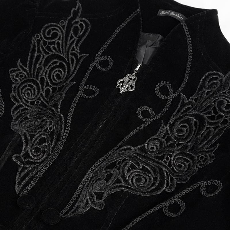 DEVIL FASHION Women's Gothic Stand Collar Floral Embroidered Jacket