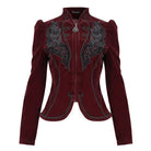 DEVIL FASHION Women's Gothic Stand Collar Floral Embroidered Jacket Red