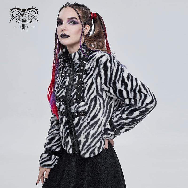 Women's Gothic Stand Collar Zebra-stripe Buckles Jacket