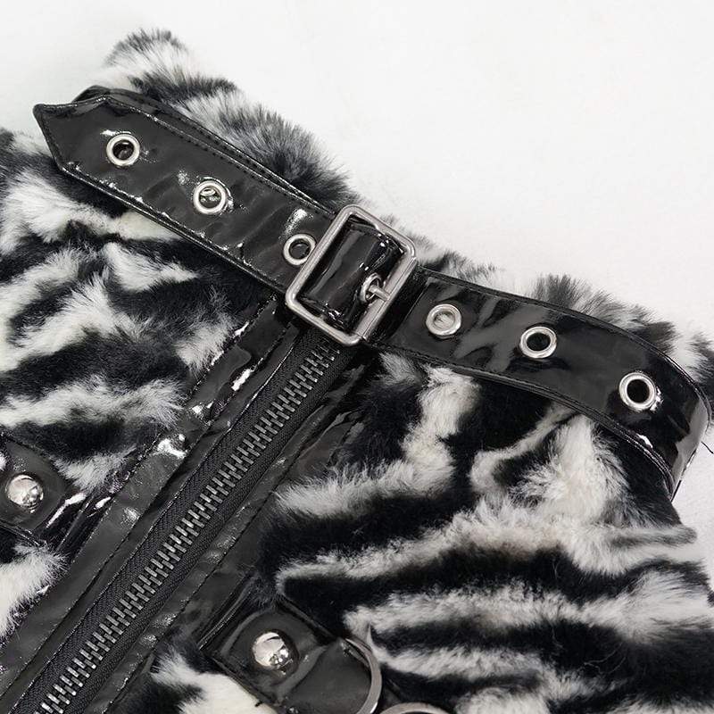 Women's Gothic Stand Collar Zebra-stripe Buckles Jacket – Punk Design