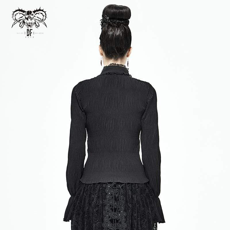 Women's Gothic Stand-up Collar Puff Sleeved Black Shirt
