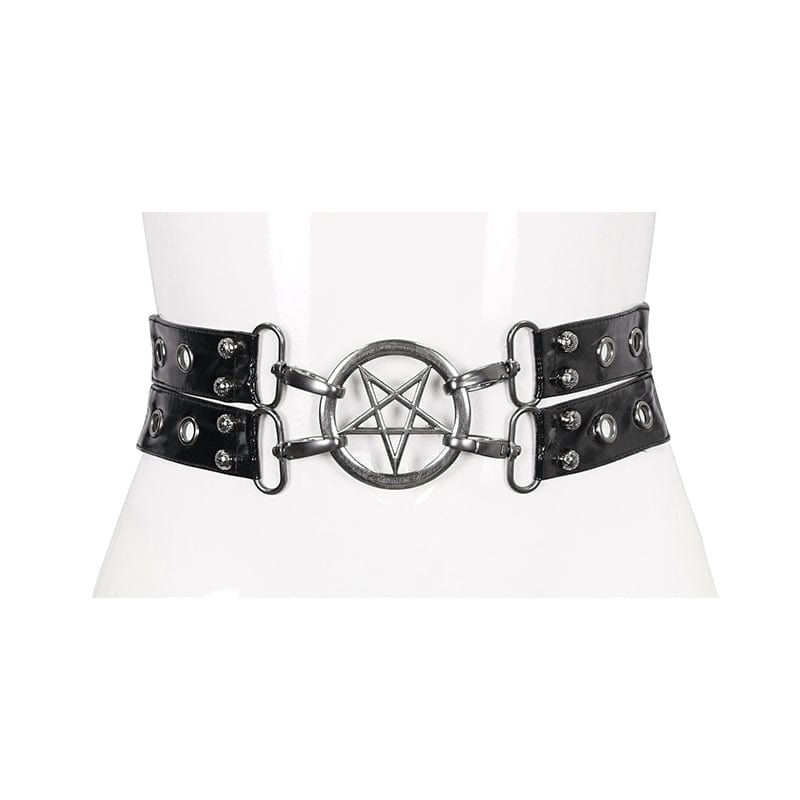 DEVIL FASHION Women's Gothic Star Double-layer Faux Leather Belt