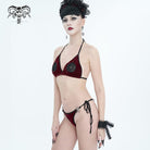 DEVIL FASHION Women's Gothic Star Tie Side Bikini Wine Red