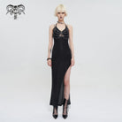 DEVIL FASHION Women's Gothic Strappy Chain Split Halterneck Dress