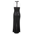 DEVIL FASHION Women's Gothic Strappy Chain Split Halterneck Dress