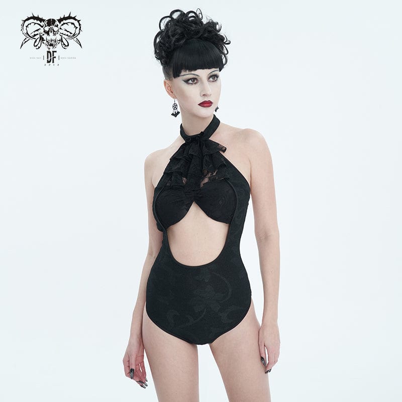 DEVIL FASHION Women's Gothic Strappy Cutout Lace Swimsuit