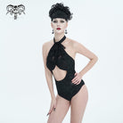 DEVIL FASHION Damen Gothic-Badeanzug mit Riemchenausschnitt und Spitze