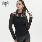 DEVIL FASHION Damen Gothic Strappy Neckholder Mesh Shirt