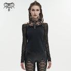 DEVIL FASHION Damen Gothic Strappy Neckholder Mesh Shirt