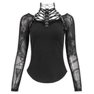 DEVIL FASHION Damen Gothic Strappy Neckholder Mesh Shirt