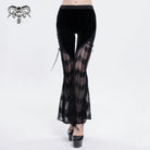 DEVIL FASHION Women's Gothic Strappy Lace Splice Flared Leggings