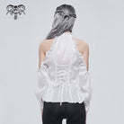 DEVIL FASHION Women's Gothic Strappy Off Shoulder Lace Hem White Shirt