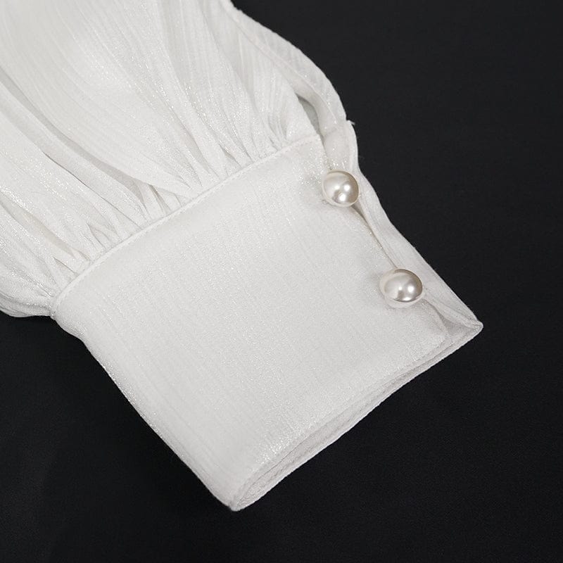 DEVIL FASHION Women's Gothic Strappy Off Shoulder Lace Hem White Shirt