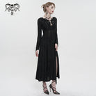 DEVIL FASHION Women's Gothic Strappy Plunging Floral Embroidered Dress