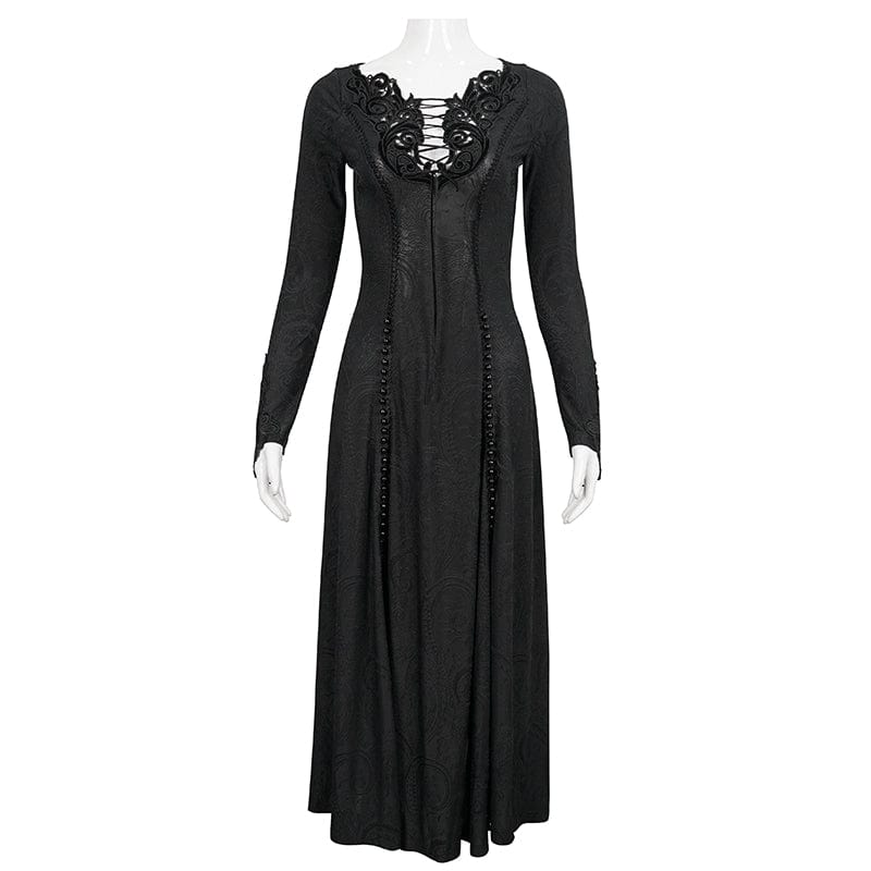 DEVIL FASHION Women's Gothic Strappy Plunging Floral Embroidered Dress