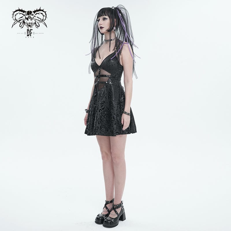 DEVIL FASHION Women's Gothic Strappy Plunging Slip Dress