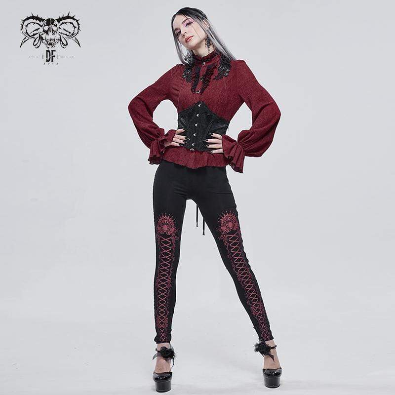 DEVIL FASHION Women's Gothic Strappy Printed Leggings Red
