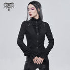 DEVIL FASHION Women's Gothic Strappy Puff Sleeved Ruched Black Shirt