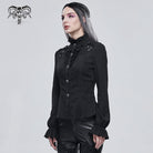 DEVIL FASHION Women's Gothic Strappy Puff Sleeved Ruched Black Shirt