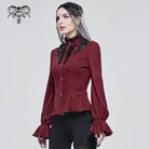 DEVIL FASHION Women's Gothic Strappy Puff Sleeved Ruched Red Shirt
