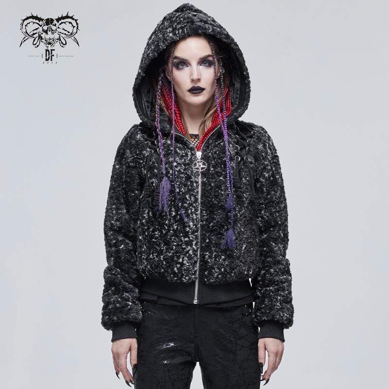 Women's Gothic Strappy Splice Short Coat with Hood