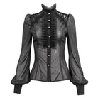 DEVIL FASHION Women's Gothic Strappy Stand Collar Ruffled Shirt