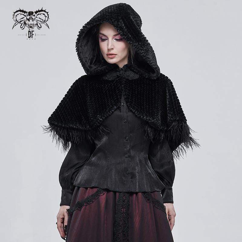 DEVIL FASHION Women's Gothic Strappy Unedged Cloak with Hood Black