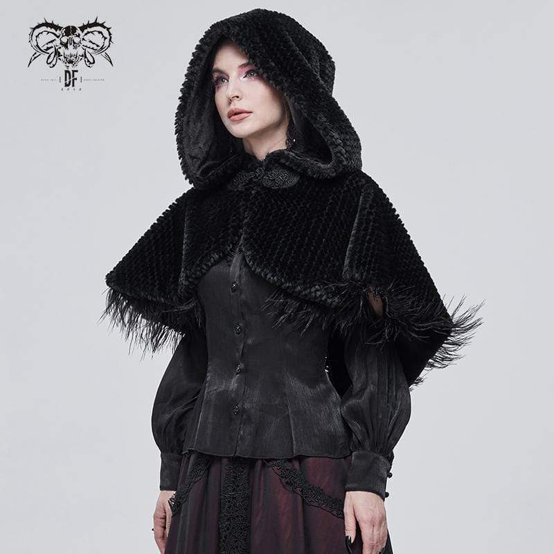 DEVIL FASHION Women's Gothic Strappy Unedged Cloak with Hood Black